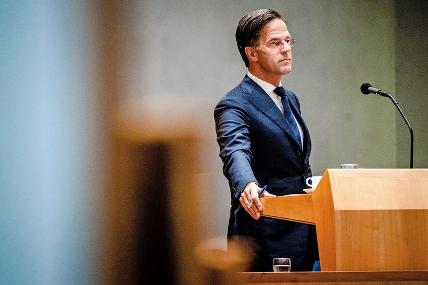 Demissionair premier Mark Rutte tijdens de beschouwingen in de Tweede Kamer. Foto: ANP