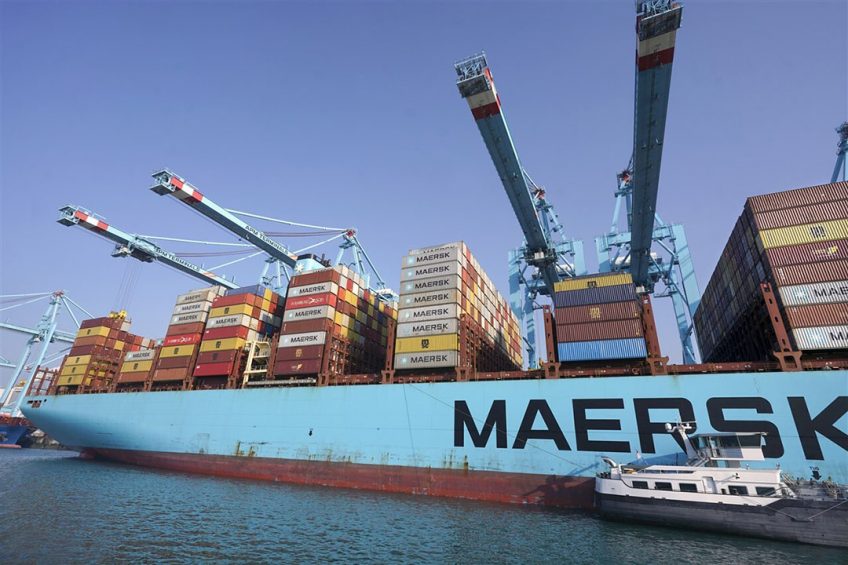 Containerschip van Maersk in de haven van Rotterdam. - Foto: ANP