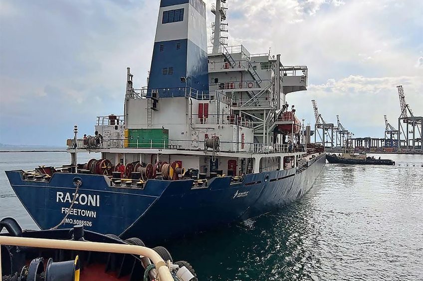Het bulkschip Razoni verlaat de Oekraïense haven Odesa. - Foto: ANP