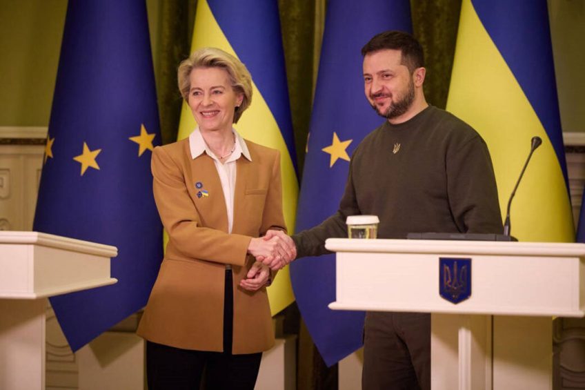 Ontmoeting tussen voorzitter van de Europese Commissie, Ursula von der Leyen en de Oekraïense president Zelensky.  Foto: ANP
