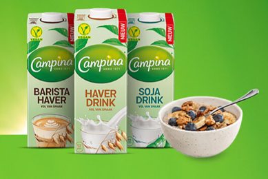 Het zijn de eerste plantaardige producten onder het Campina-merk.  Foto: FrieslandCampina